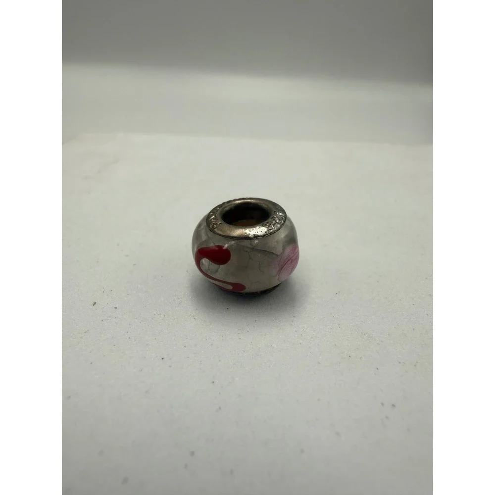 Pandora Sterling Silver S925 ALE Pink Red Swirl Murano Glass Bead Charm